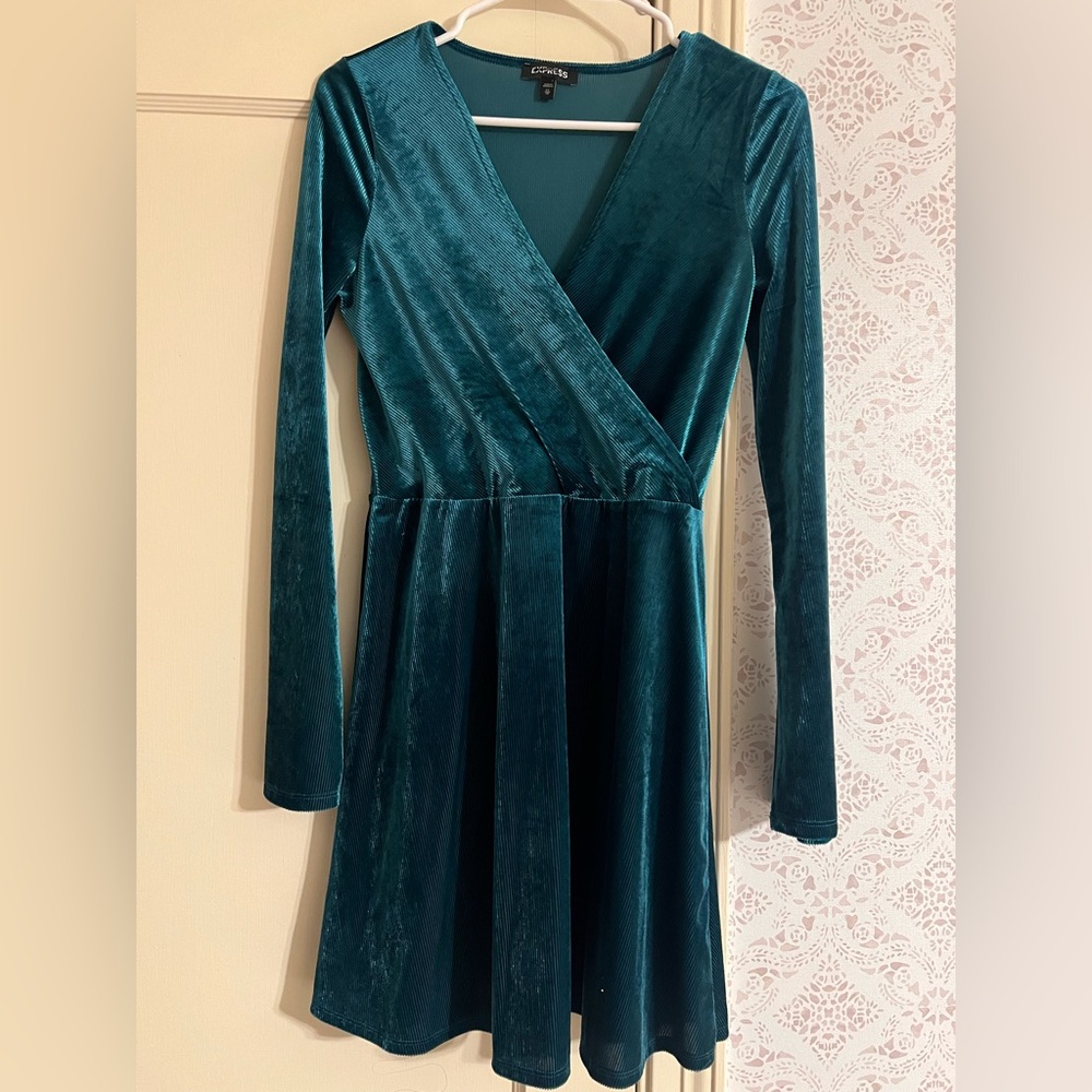 Express Teal Velvet Long Sleeve Dress